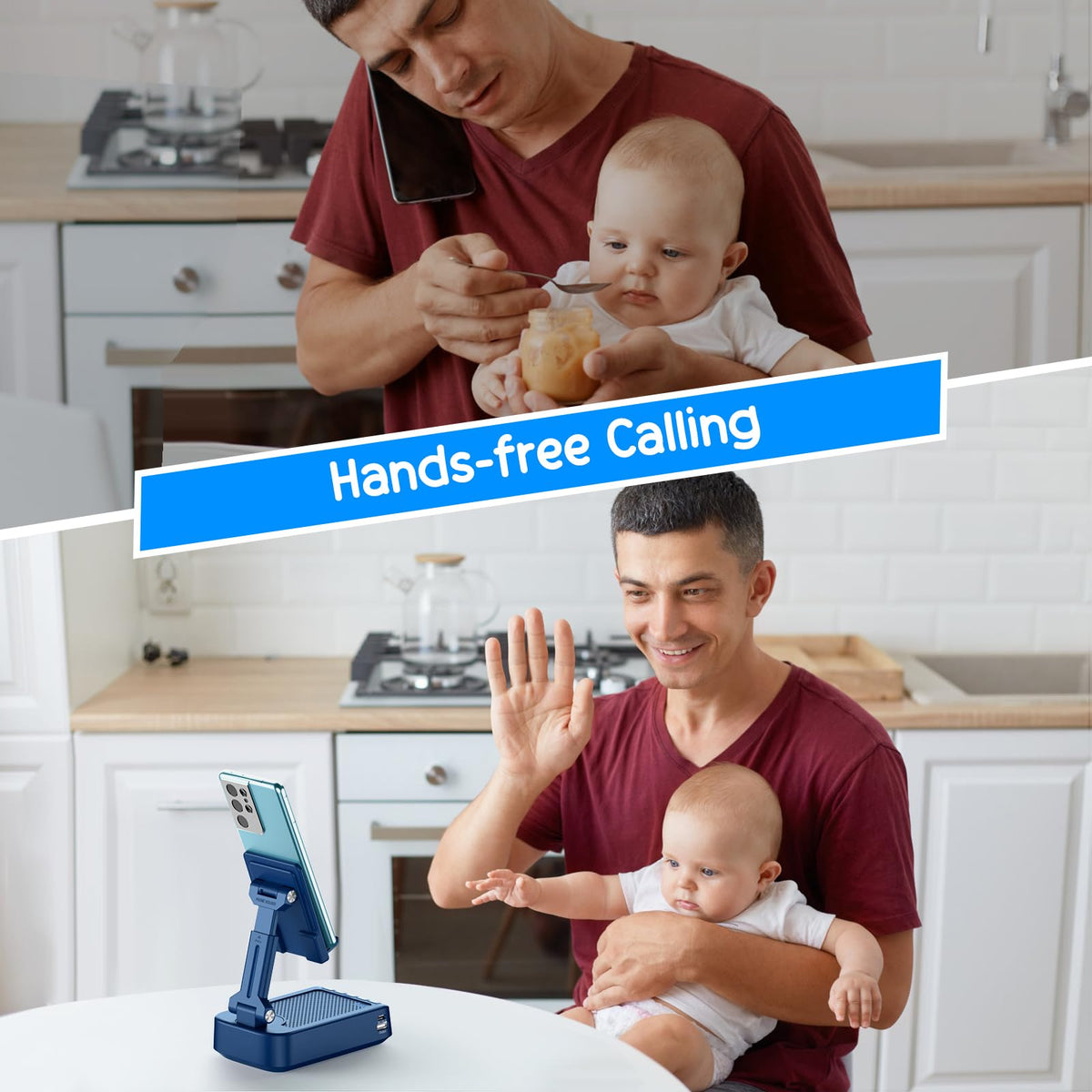 TechGlow in kitchen holding a tablet for hands-free recipe following