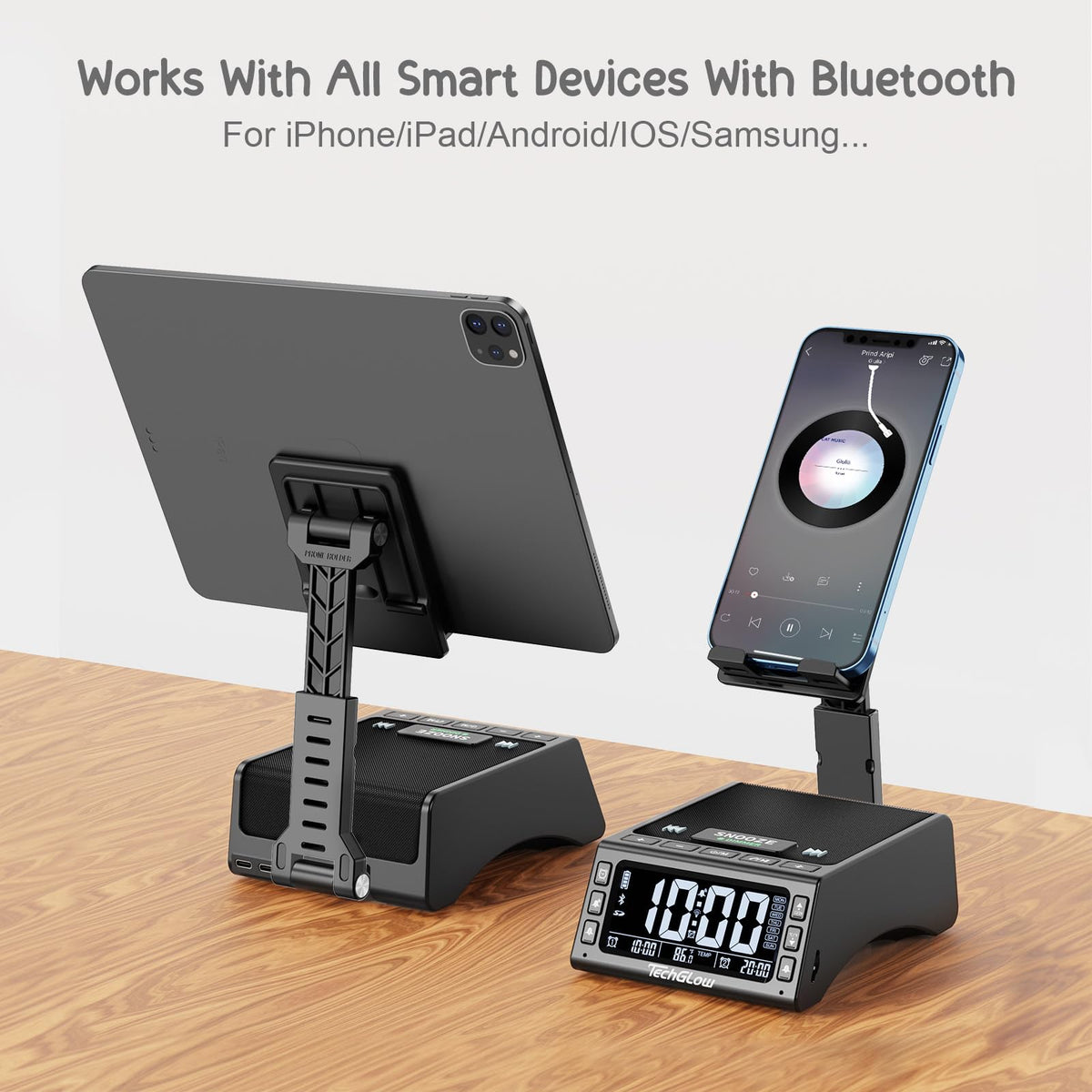 TechGlow dual LCD alarm clock keeps schedules with bright, legible digits.