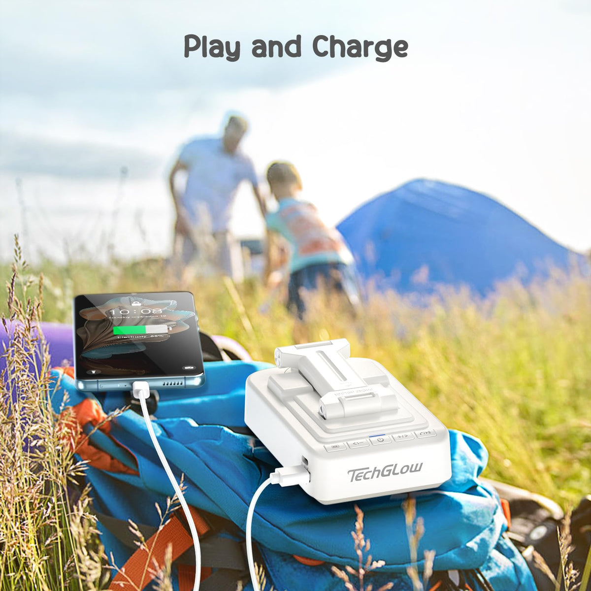 TechGlow folded compact travel view showing portability benefit