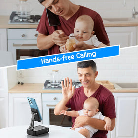TechGlow in use on a kitchen counter holding phone during recipe viewing for hands-free convenience