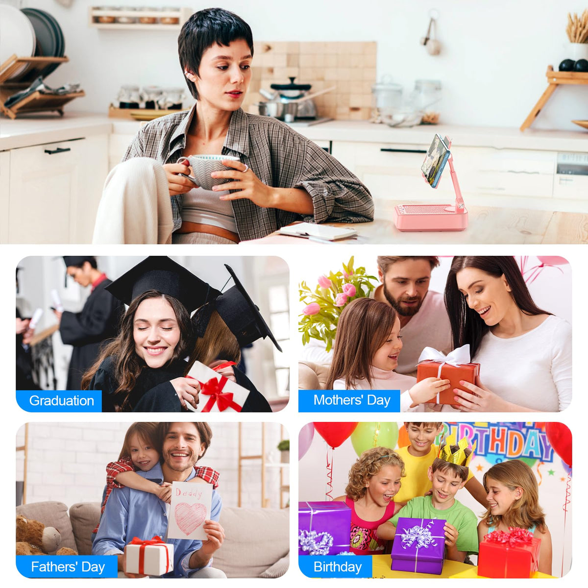 TechGlow on kitchen counter with phone, follow recipes hands-free benefit