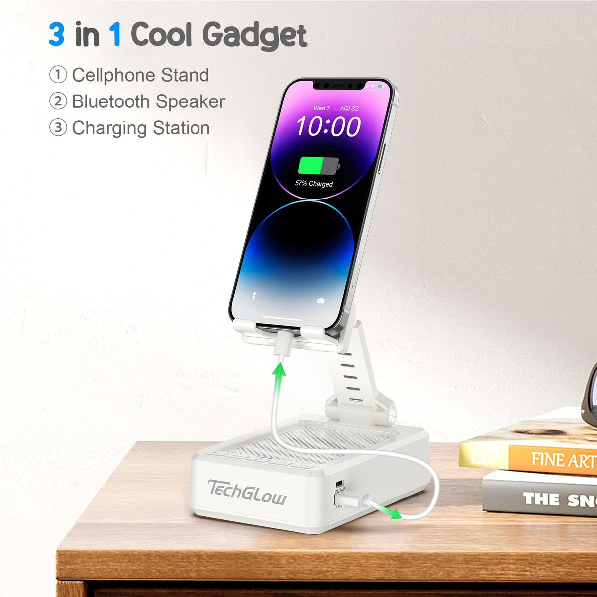 TechGlow unfolded with phone in landscape for hands-free viewing benefit