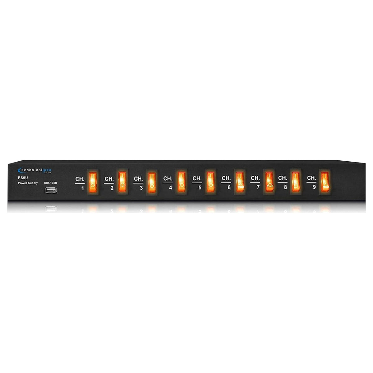 Technical Pro front panel showing nine illuminated switches for precise control