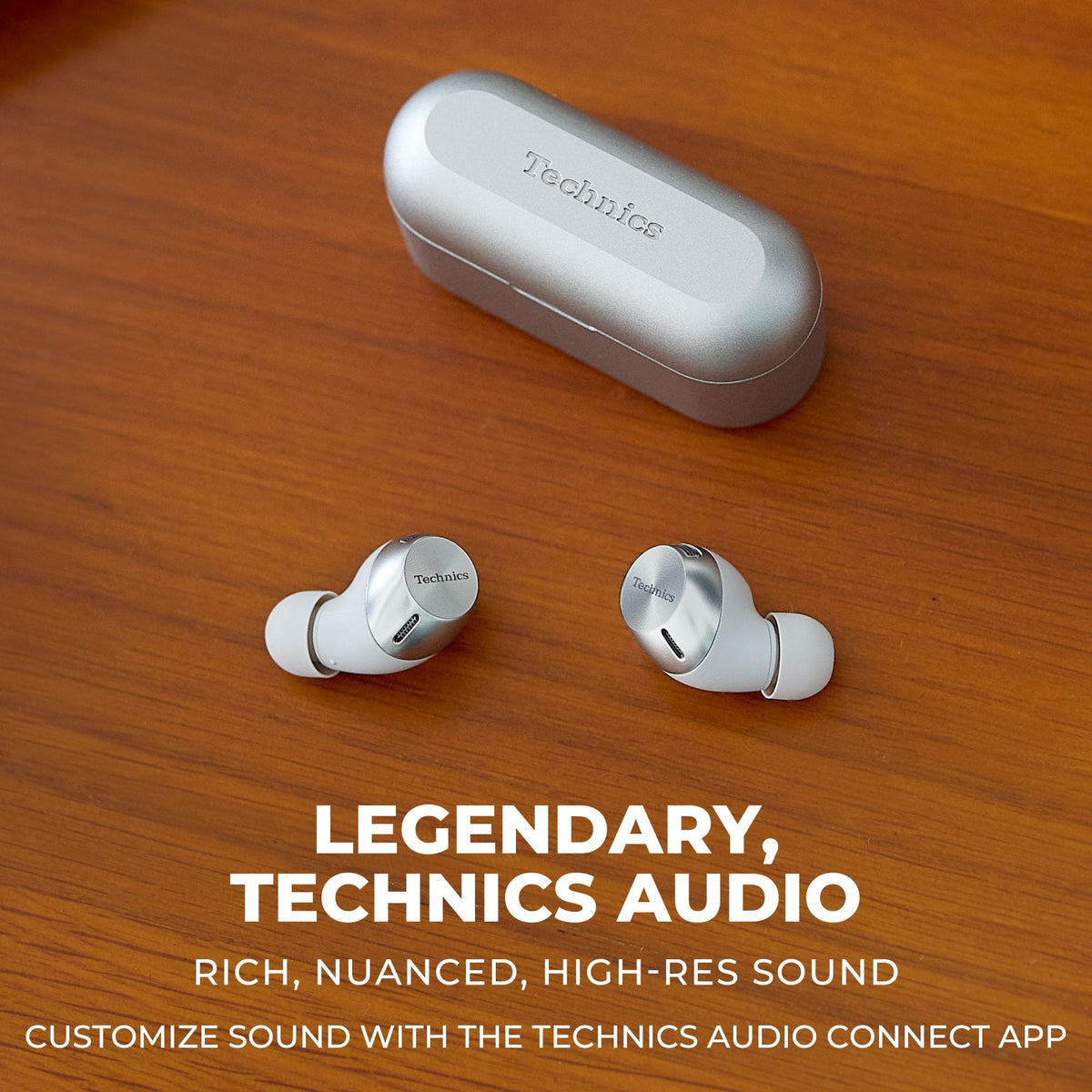 Technics AZ40M2 silver charging case shown from top for portability