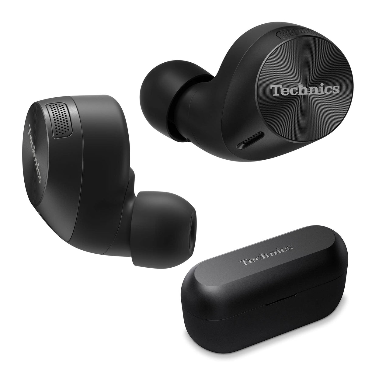 Technics AZ60M2 earbuds in case for seamless wireless charging and compact storage.