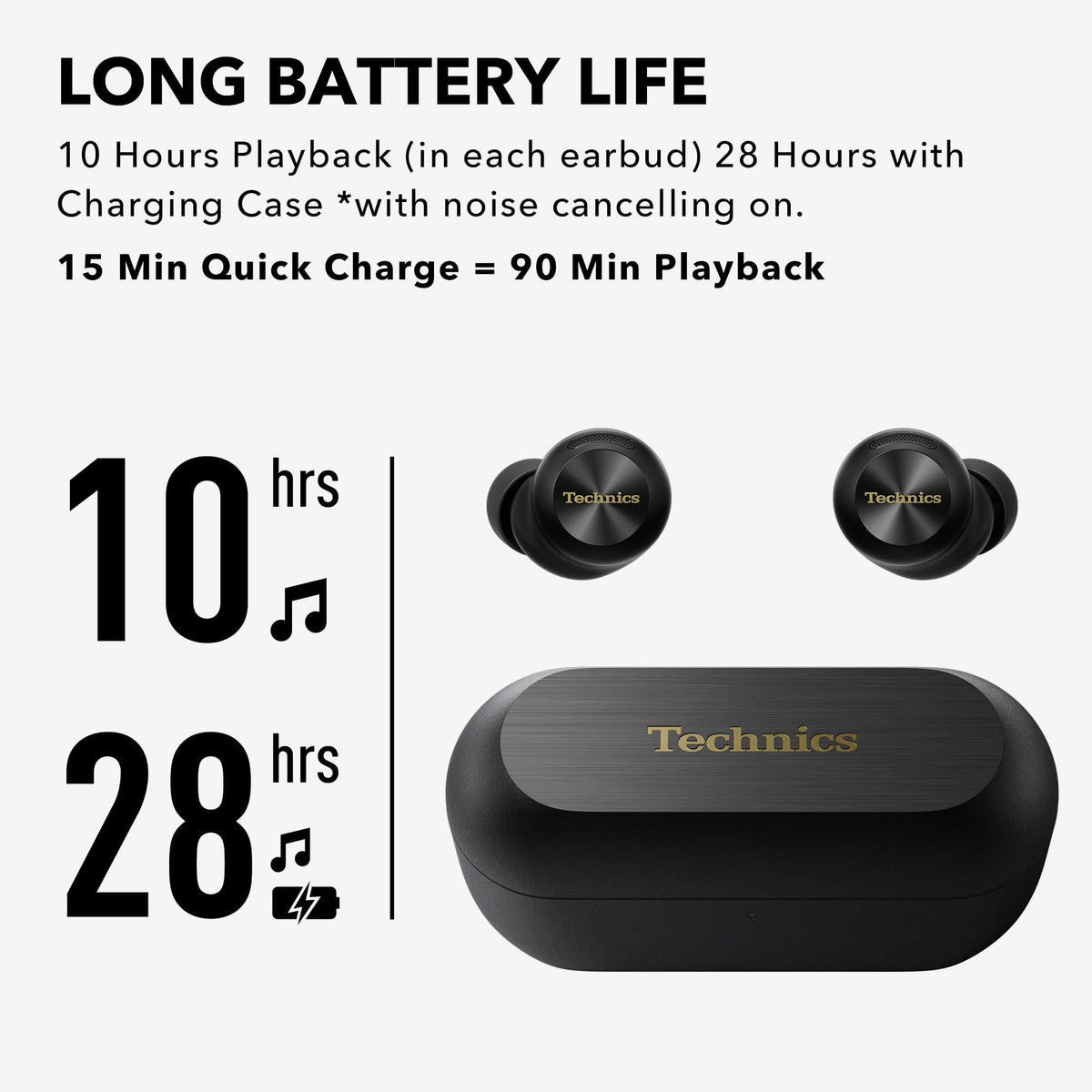 Technics EAH-AZ100 long battery life with ANC enabled