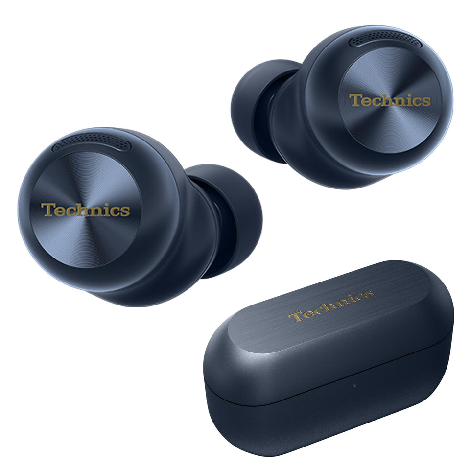 Technics EAH-AZ100 blue earbuds delivering immersive wireless listening for daily commutes