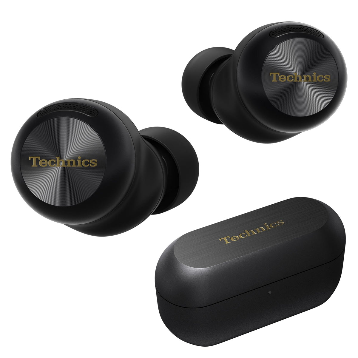 Technics EAH-AZ100 charging case showing portable power and convenient recharging