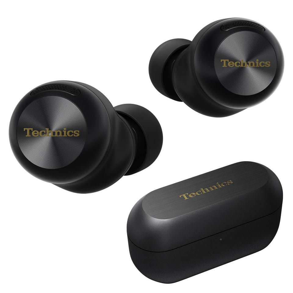 Technics EAH-AZ100 charging case showing portable power and convenient recharging