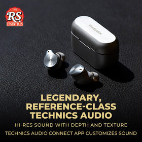 Technics EAH-AZ80-S earbuds in case, ready for wireless charging