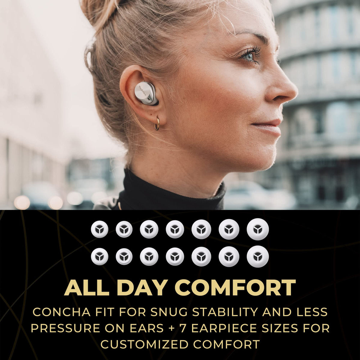 Technics EAH-AZ80-S ergonomic fit with snug in-ear design