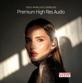 Technics EAH-AZ100-V moonlight lilac earbuds side view highlighting compact fit.