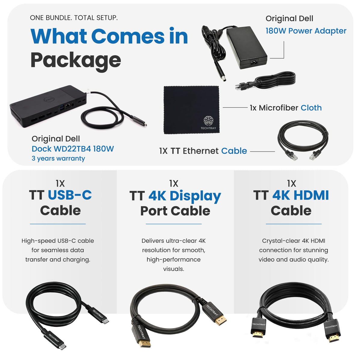 TechTray Dell WD22TB4 dock back ports with TB4 and display connections