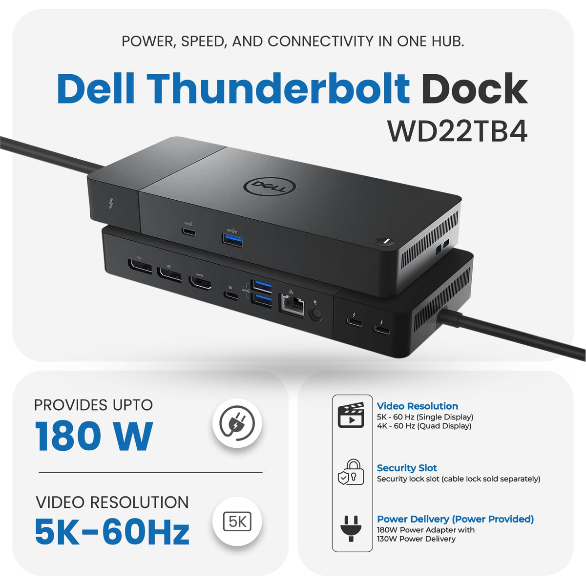 TechTray Dell WD22TB4 dock connected to laptop for multi-monitor work
