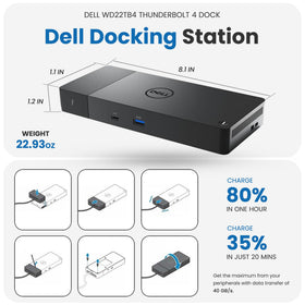 TechTray Dell WD22TB4 dock on desk with 180W adapter powering setup