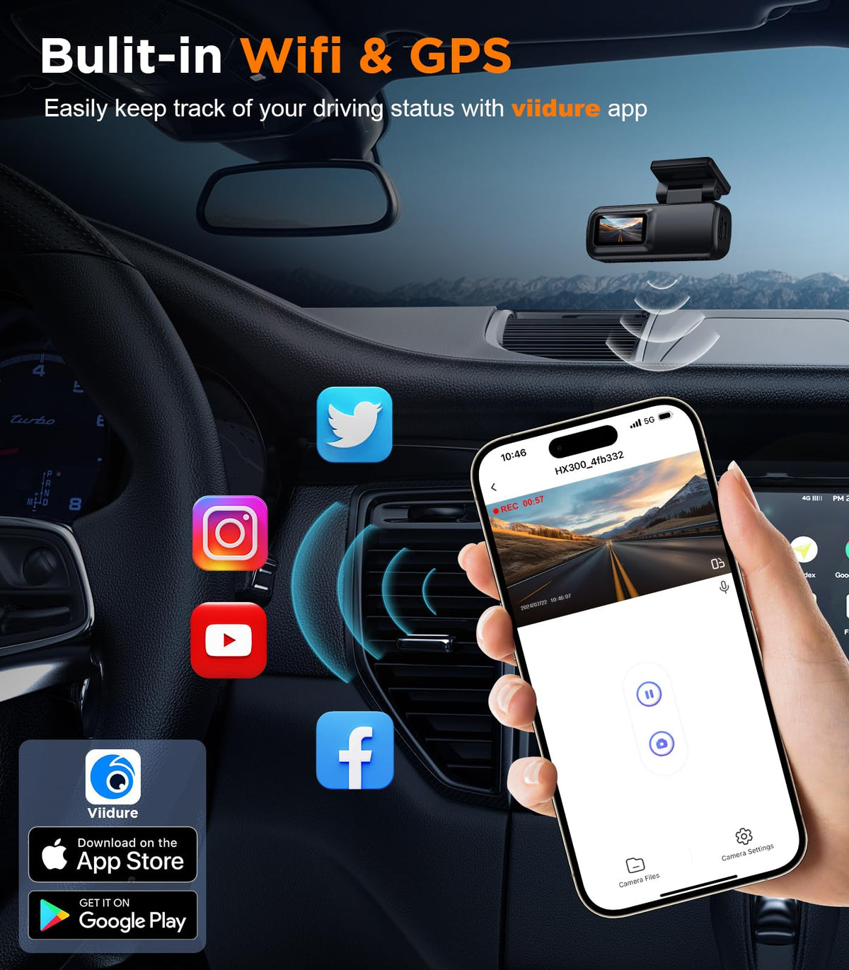 Tecival rear camera mounted on rear window capturing trailing incidents