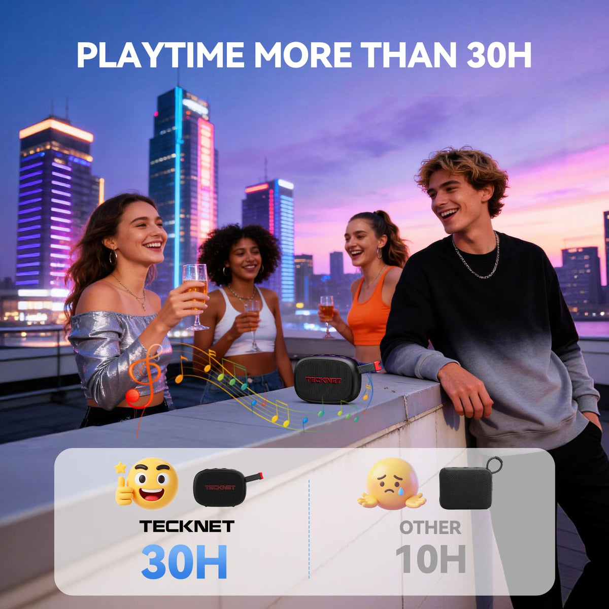 TECKNET BS004 delivers up to 30 hours of playback on a single charge