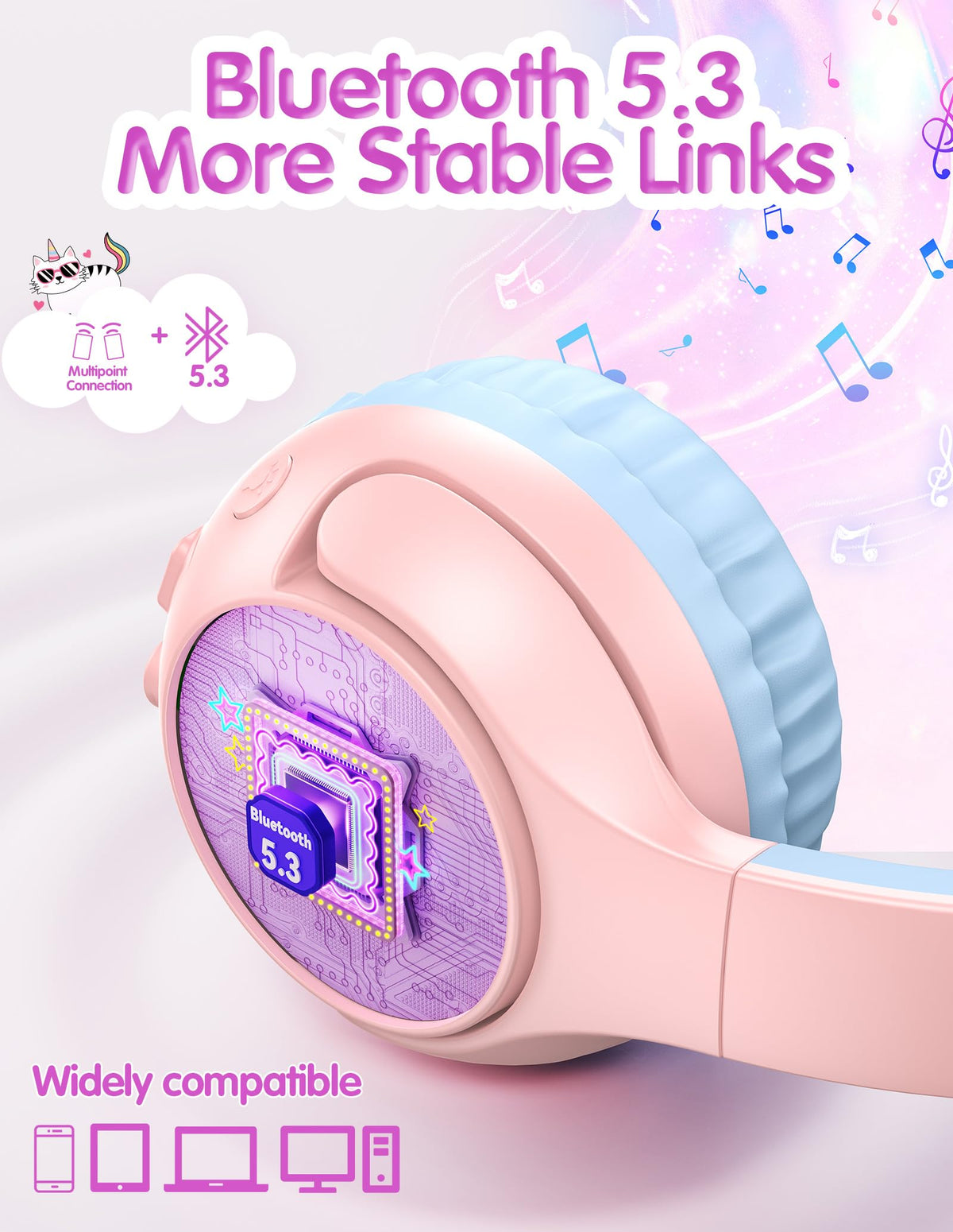 TECKNET Cat Ear Headphones offering up to 70 hours of playtime with LEDs off