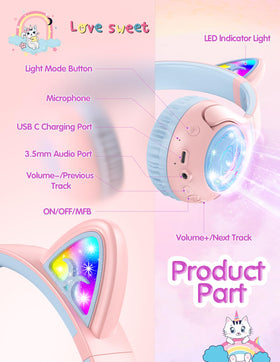 TECKNET Cat Ear Headphones using Bluetooth 5.3 for stable wireless connection