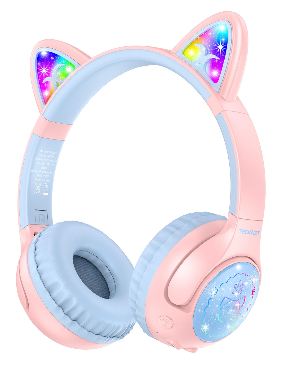 TECKNET Cat Ear Headphones with LED lights for engaging kid listening sessions and study breaks