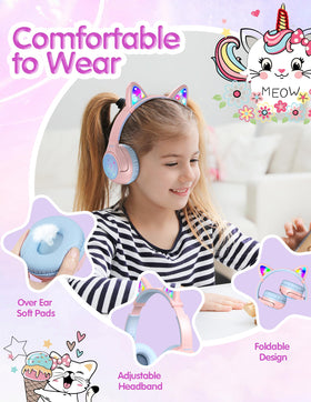 TECKNET Cat Ear Headphones highlighting volume limiter for safe listening