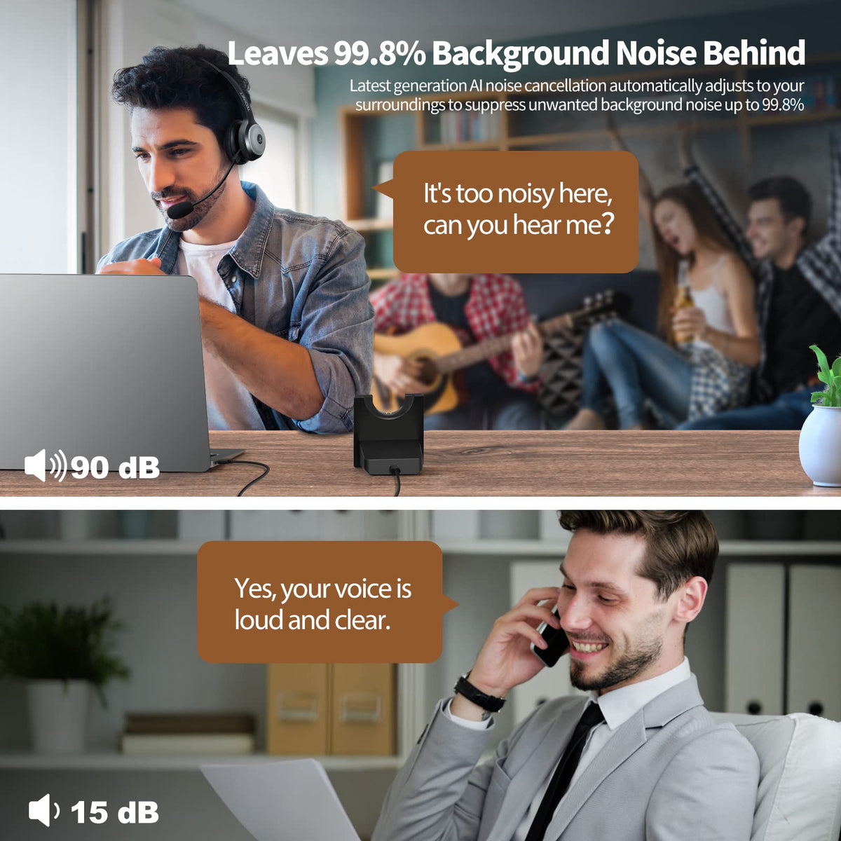 TECKNET charging base dock with headset seated for convenient recharging
