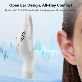 TECKNET charging case open displaying earbuds and extended battery convenience