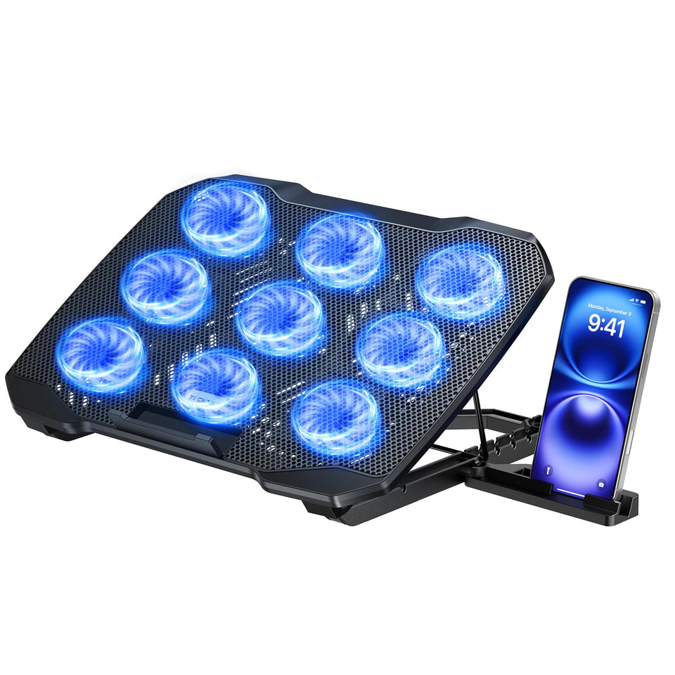 TECKNET front view showing nine fans and LED lights for powerful cooling