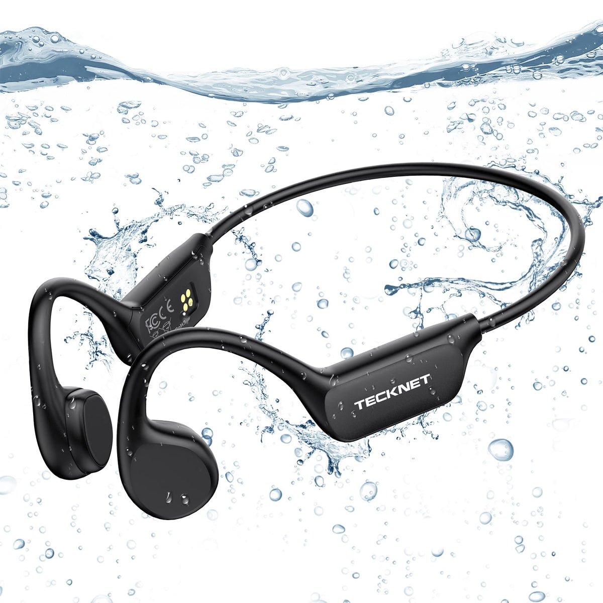 TECKNET front view of headphones showcasing design and waterproof benefit