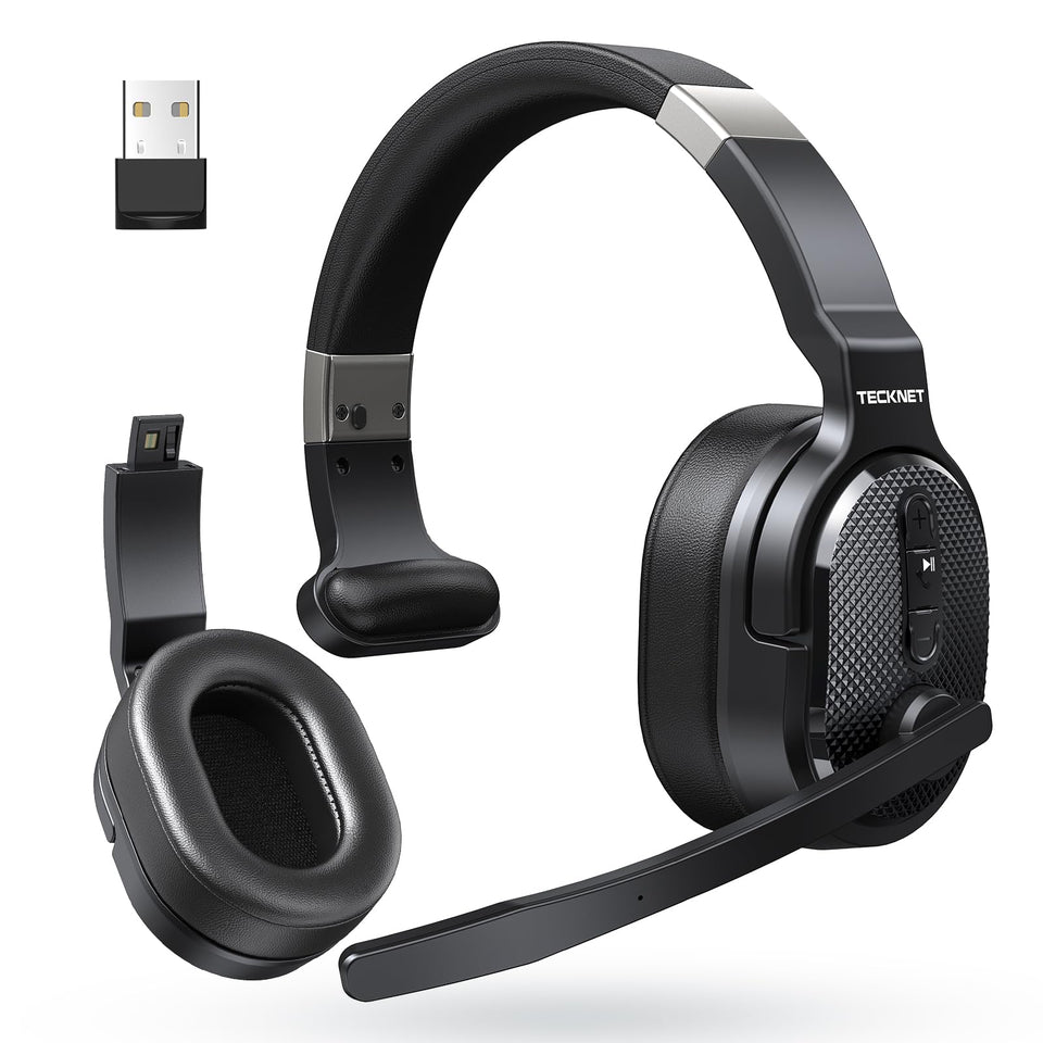 TECKNET front view showing headset and benefits of rugged design