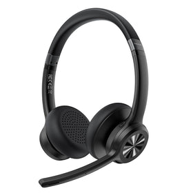 TECKNET headset front view showing on-ear design and long battery life