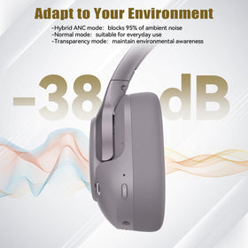 TECKNET hybrid ANC headphones purple-gray with 40mm drivers delivering rich audio.