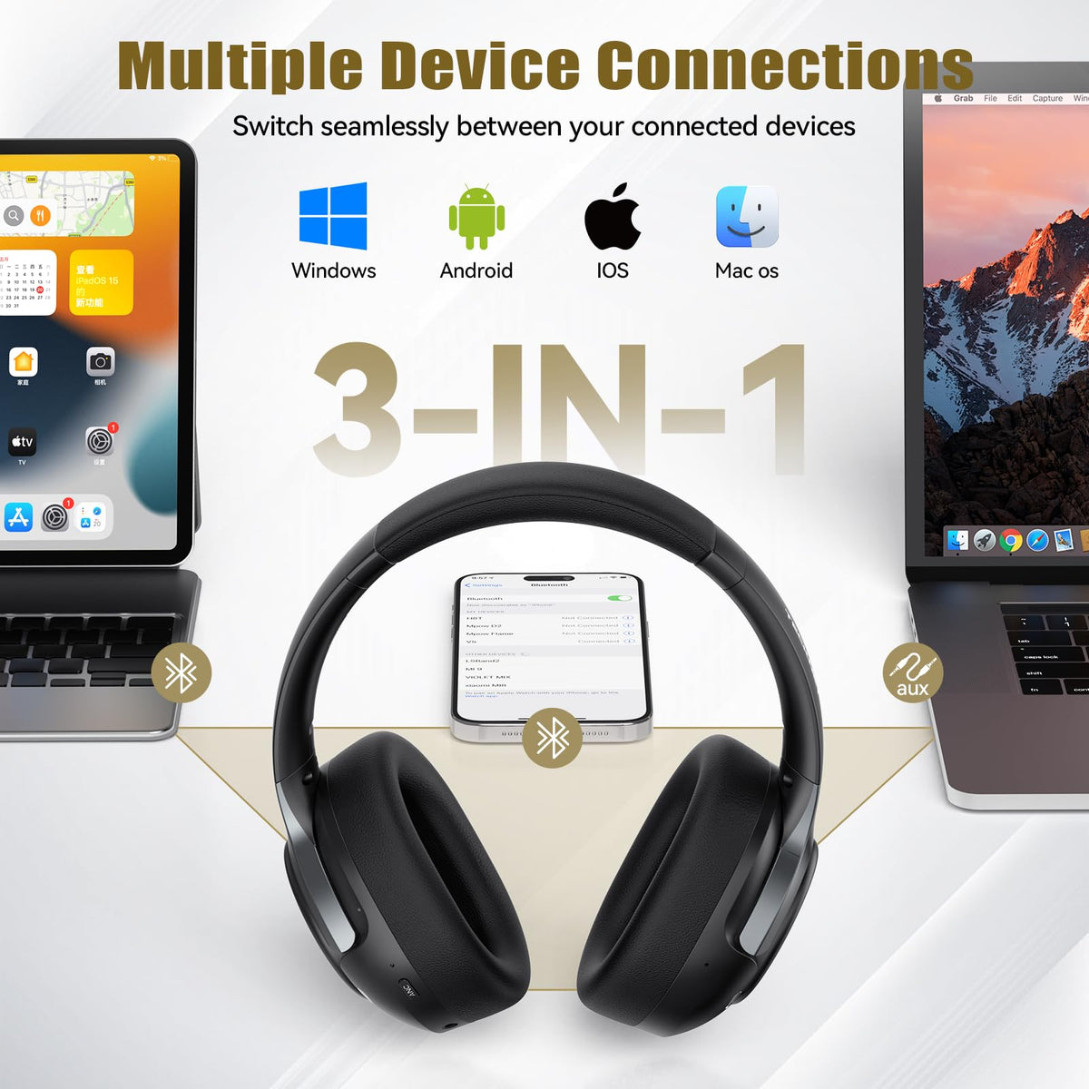 TECKNET Hybrid ANC headphones ear cups for long-lasting comfort and quiet listening.
