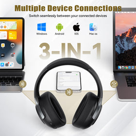 TECKNET Hybrid ANC headphones ear cups for long-lasting comfort and quiet listening.