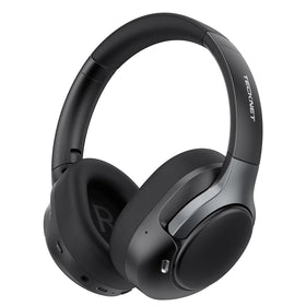 TECKNET Hybrid ANC headphones outer view shows sleek black finish for travel.