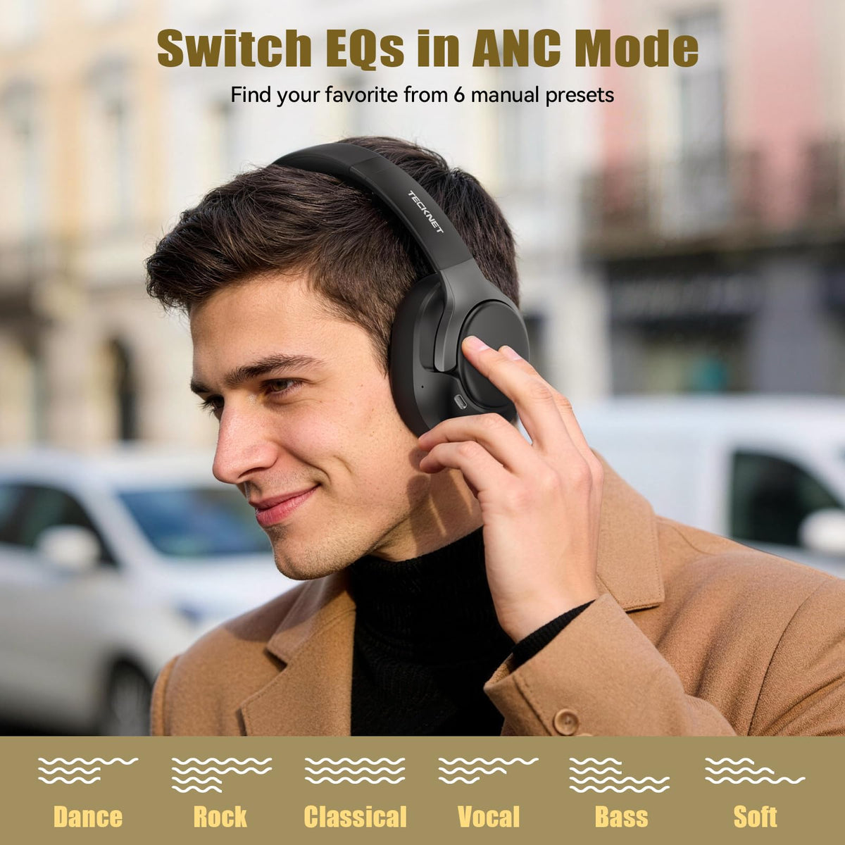 TECKNET Hybrid ANC headphones travel case included.