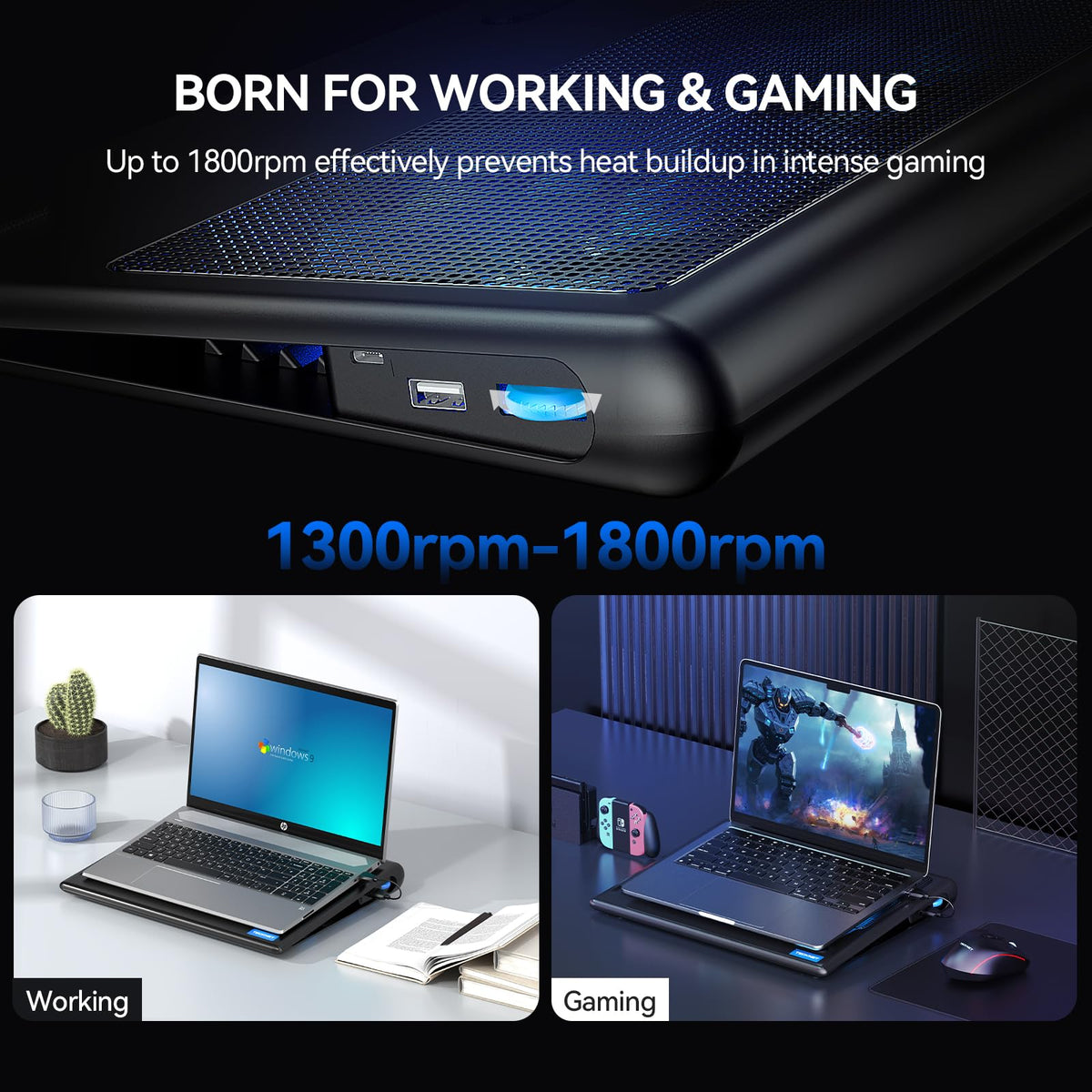 TECKNET cooling pad angled view emphasizes ergonomic design for lap use.