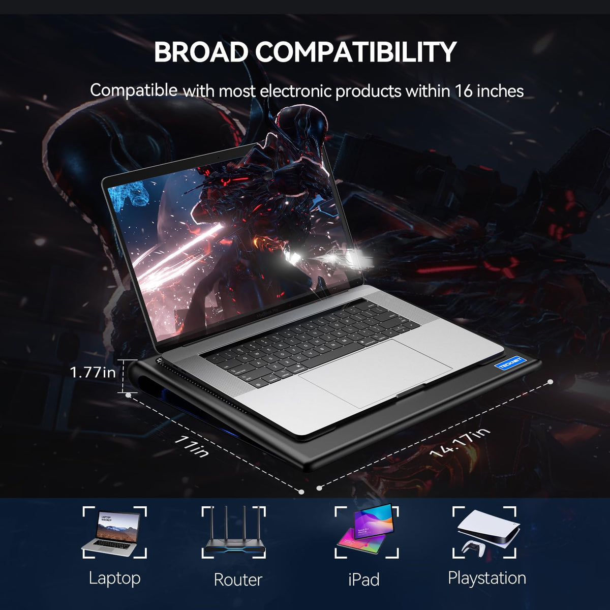 TECKNET compact portable design fits easily in a laptop bag.