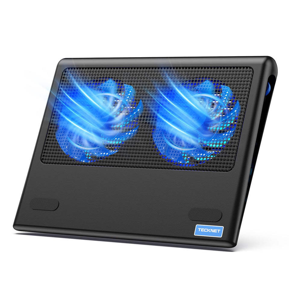 TECKNET laptop cooling pad front view with dual fans for targeted cooling.