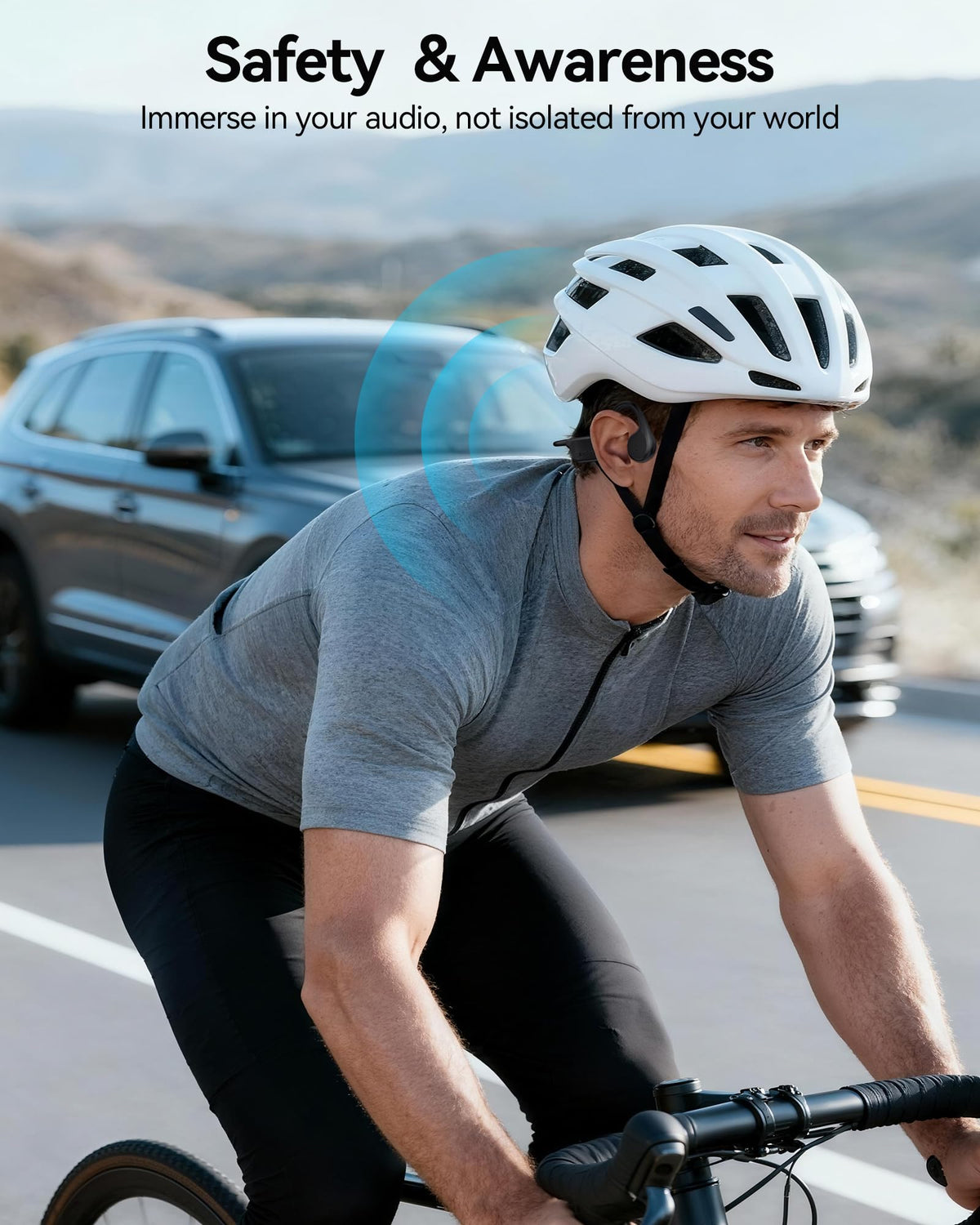 TECKNET on runner showing open-ear safety and situational awareness benefit