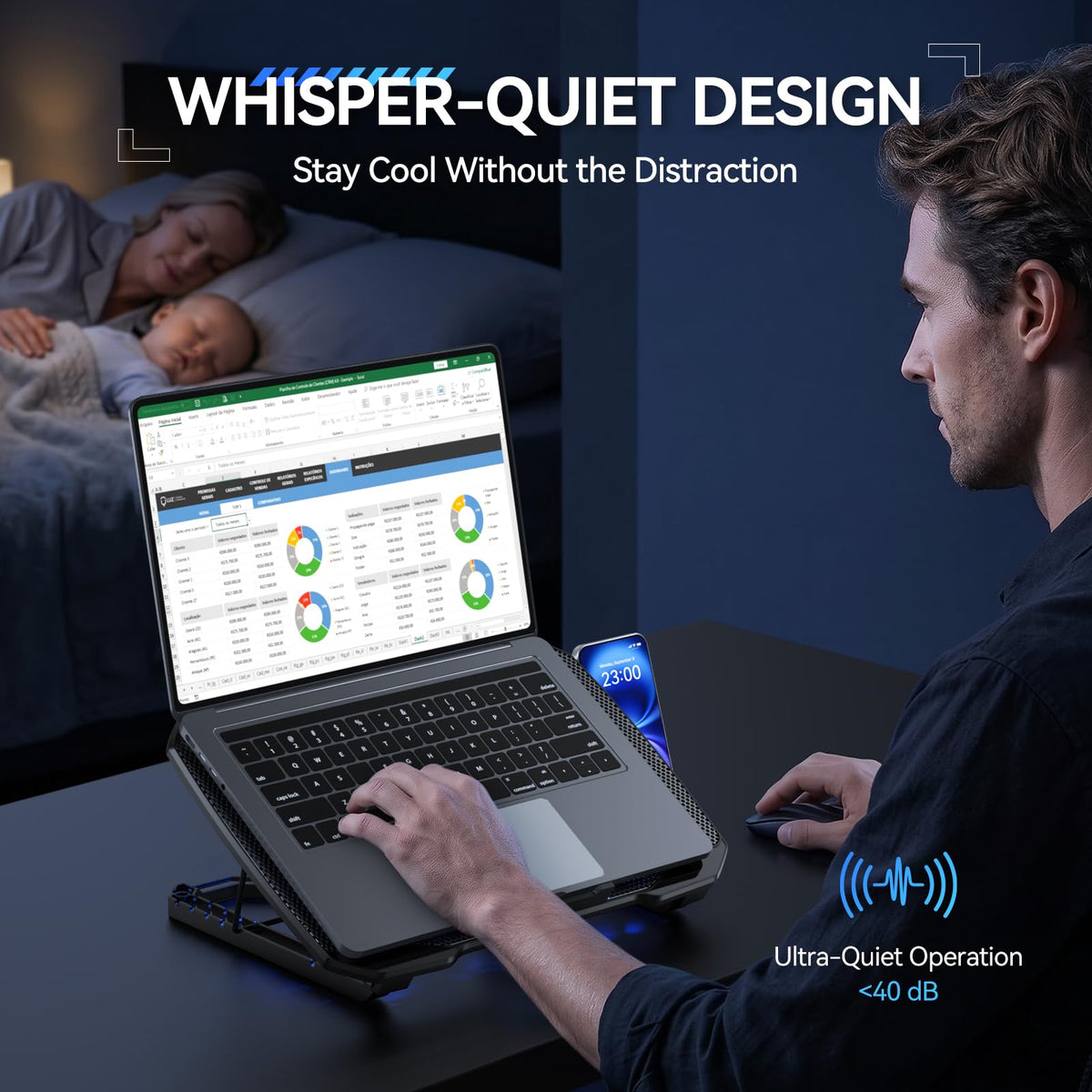 TECKNET dual USB ports and cable connection for peripheral convenience