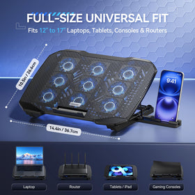 TECKNET next to 17-inch laptop to show full-size fit and stability