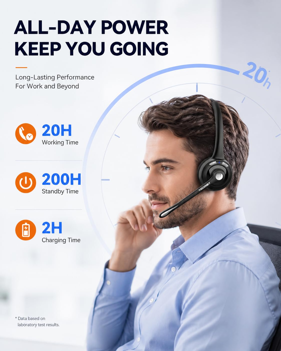 TECKNET single-ear open design keeps one ear alert while calling.