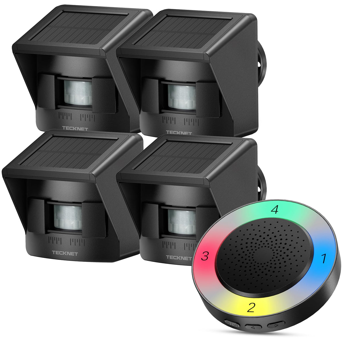 TECKNET solar driveway alarm transmitter delivering long-range motion alerts.