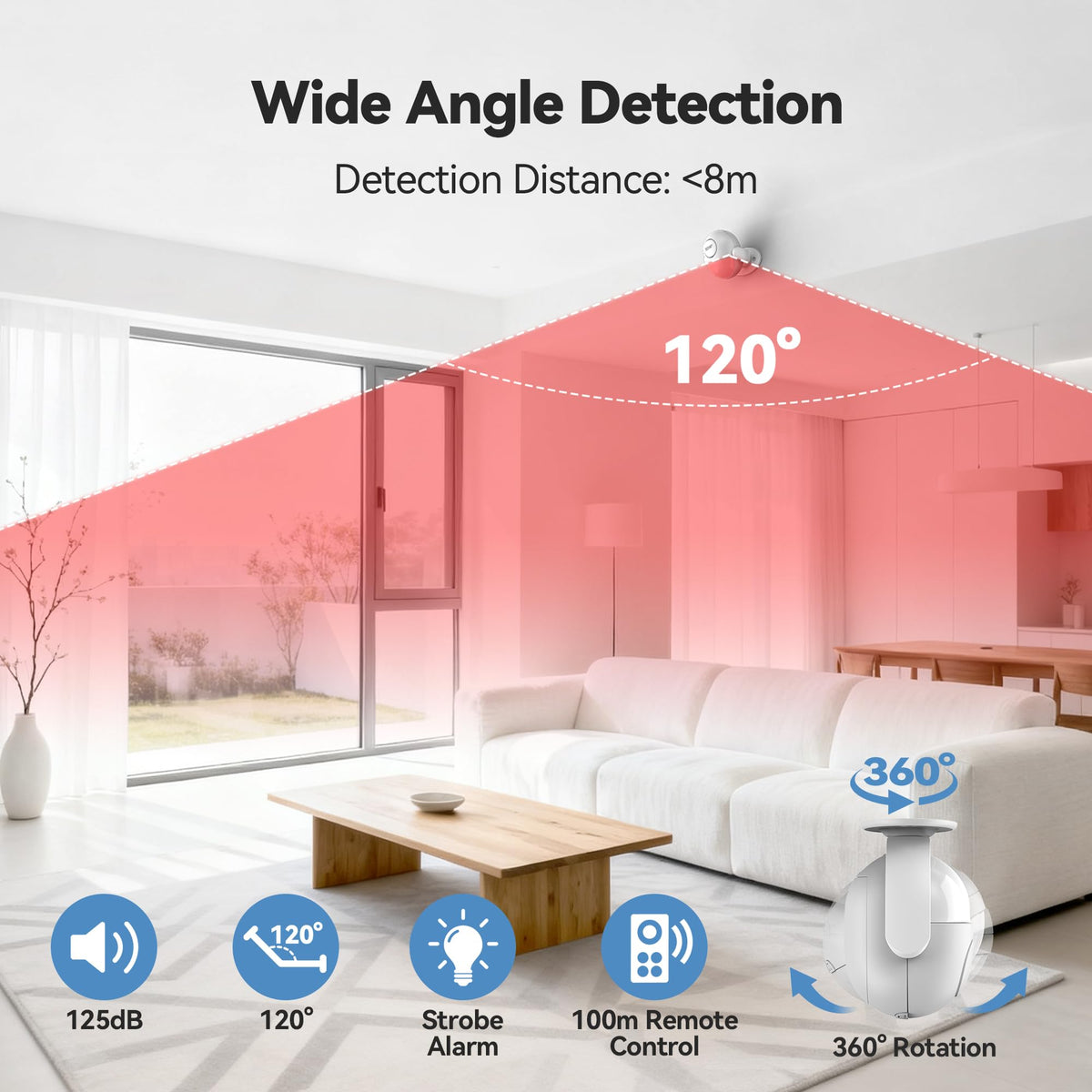 TECKNET strobe light indicator enhances visibility when alarm triggers.