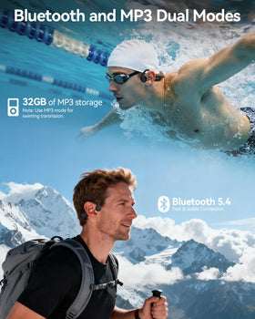 TECKNET worn by swimmer underwater demonstrating secure fit and phone-free playback