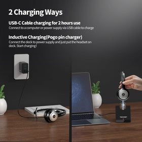 TECKNET USB dongle next to headset for easy plug-and-play computer connection