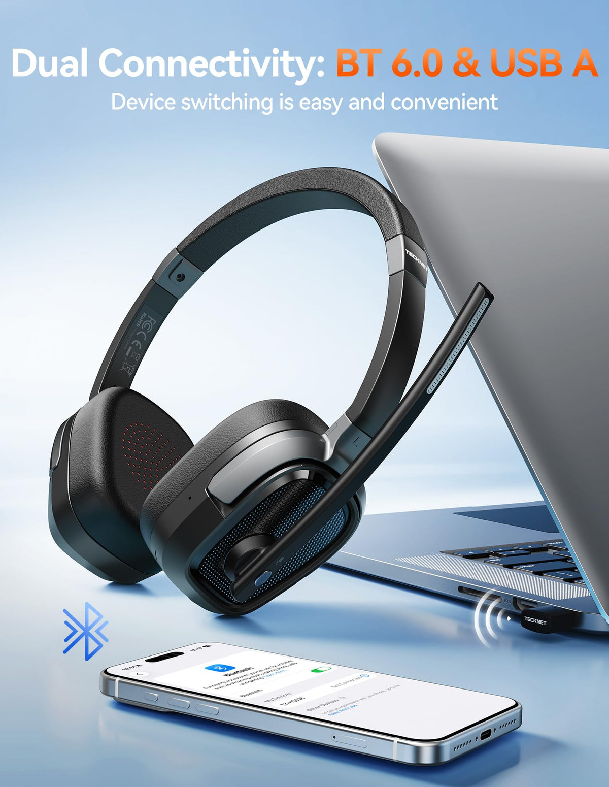 TECKNET headset delivering up to 40 hours of talk time