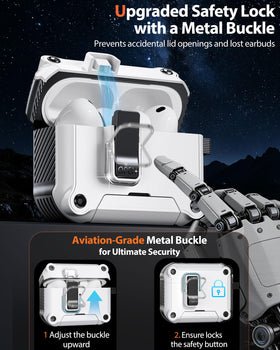 Tecolu AirPods Pro 3 Case dual safety lock secures earbuds during transport.
