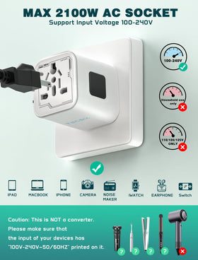 TECSIX plugged into a European outlet showing worldwide compatibility benefit